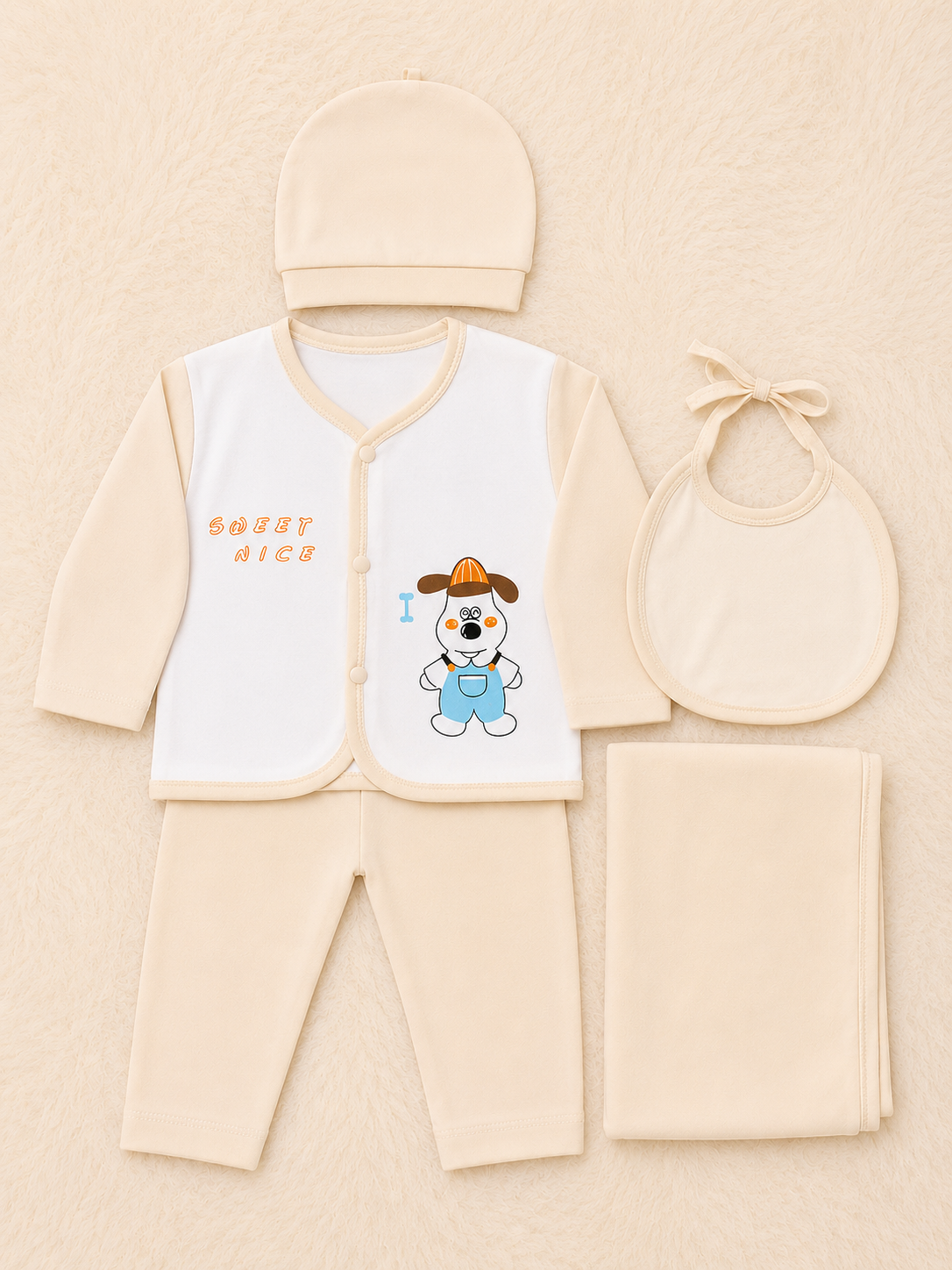 Imported Super Soft Cotton Newborn Baby 5-Piece Gift Set – Sweet Nice Print | Premium Infant Clothing | LittleRoots Pakistan