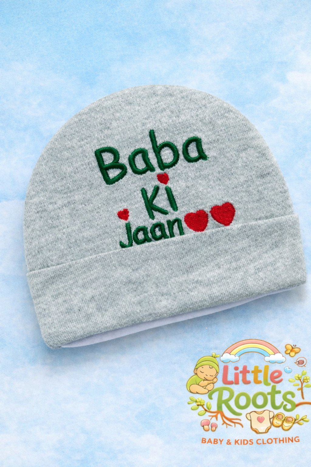 Baba Ki Jaan Baby Cap – Soft Cotton Newborn Beanie (Grey)