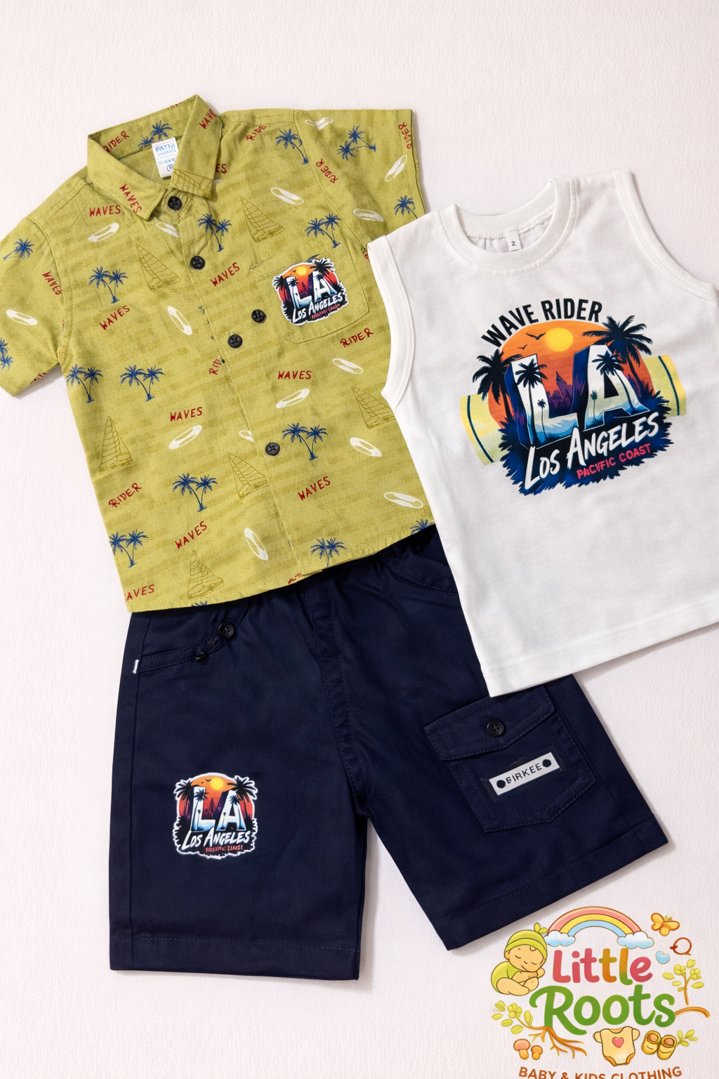 Baby Boy Wave Rider 3 Piece Summer Set – Beach Style Shirt, Tank & Shorts