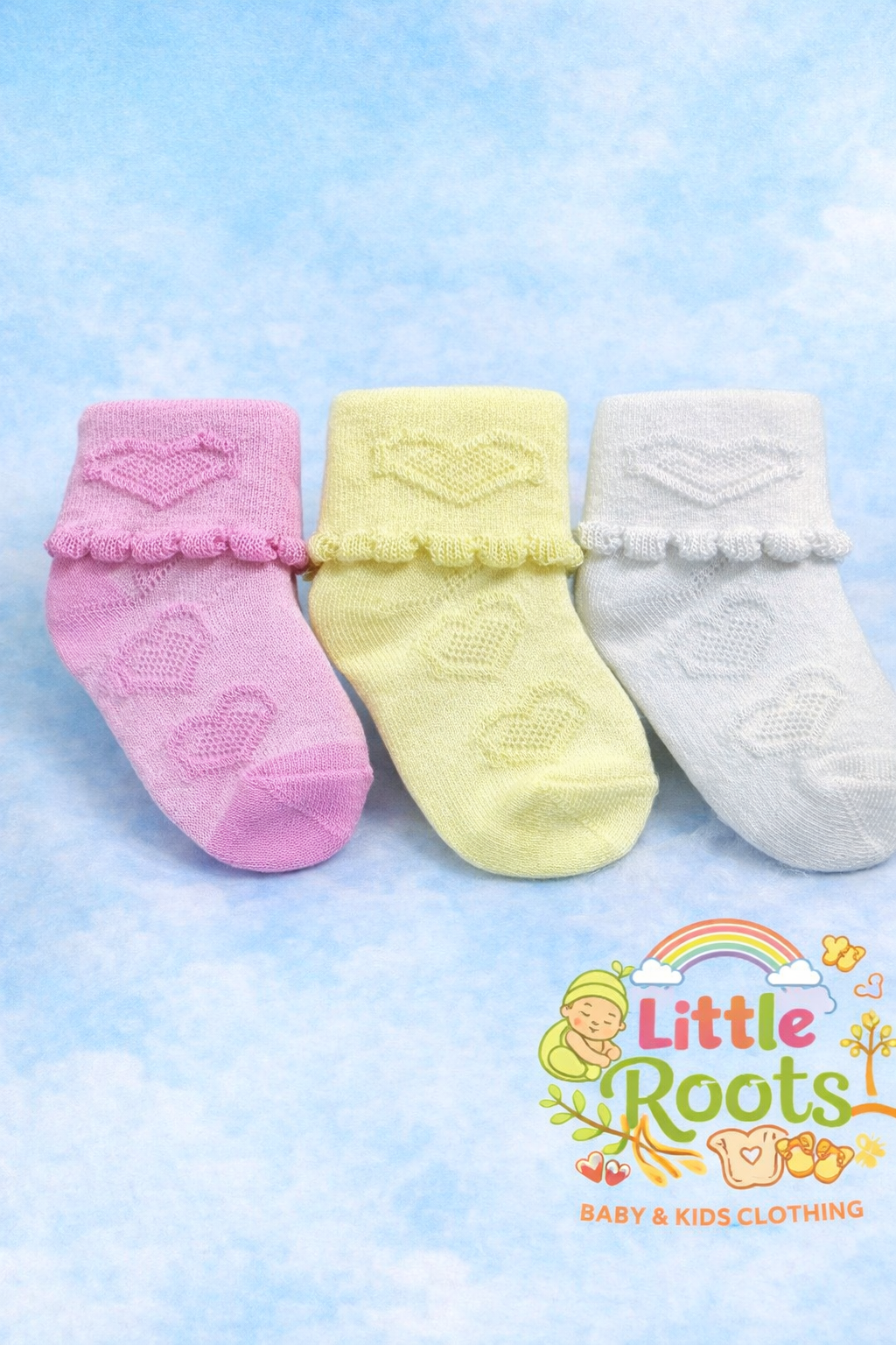 3 Pcs Baby Girl Socks Set – Soft Cotton Heart Design Newborn Socks