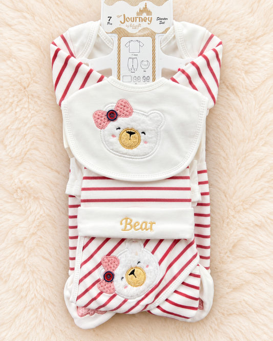 Imported Journey 7-Piece Newborn Baby Starter Set – Warm Velvet Bear Collection