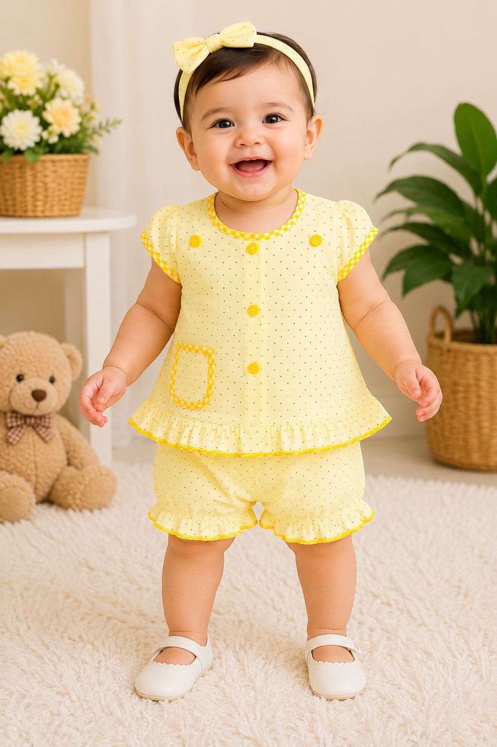 Little Dots Summer Co-Ord Set for Baby Girls – Soft Cotton Top & Shorts (0-6 Months)