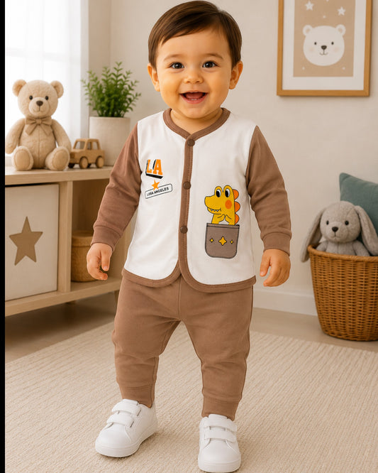 Baby Boy Full Sleeve Cotton Co-Ord Set – Dinosaur Pocket & Ice Cream Print