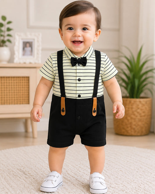 Premium Gentleman Baby Boy Romper with Bow Tie & Suspender Design | 3-9 Months