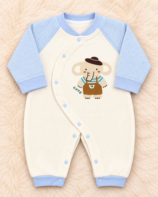 Lucky Elephant Extremely Warm Quilted Baby Romper – Towel-Lined Winter Romper