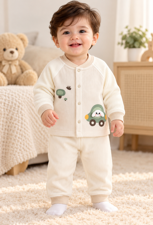 Imported Baby Bunny Car Warm Velvet Shirt & Trouser Set – Towel-Lined Winter Wear