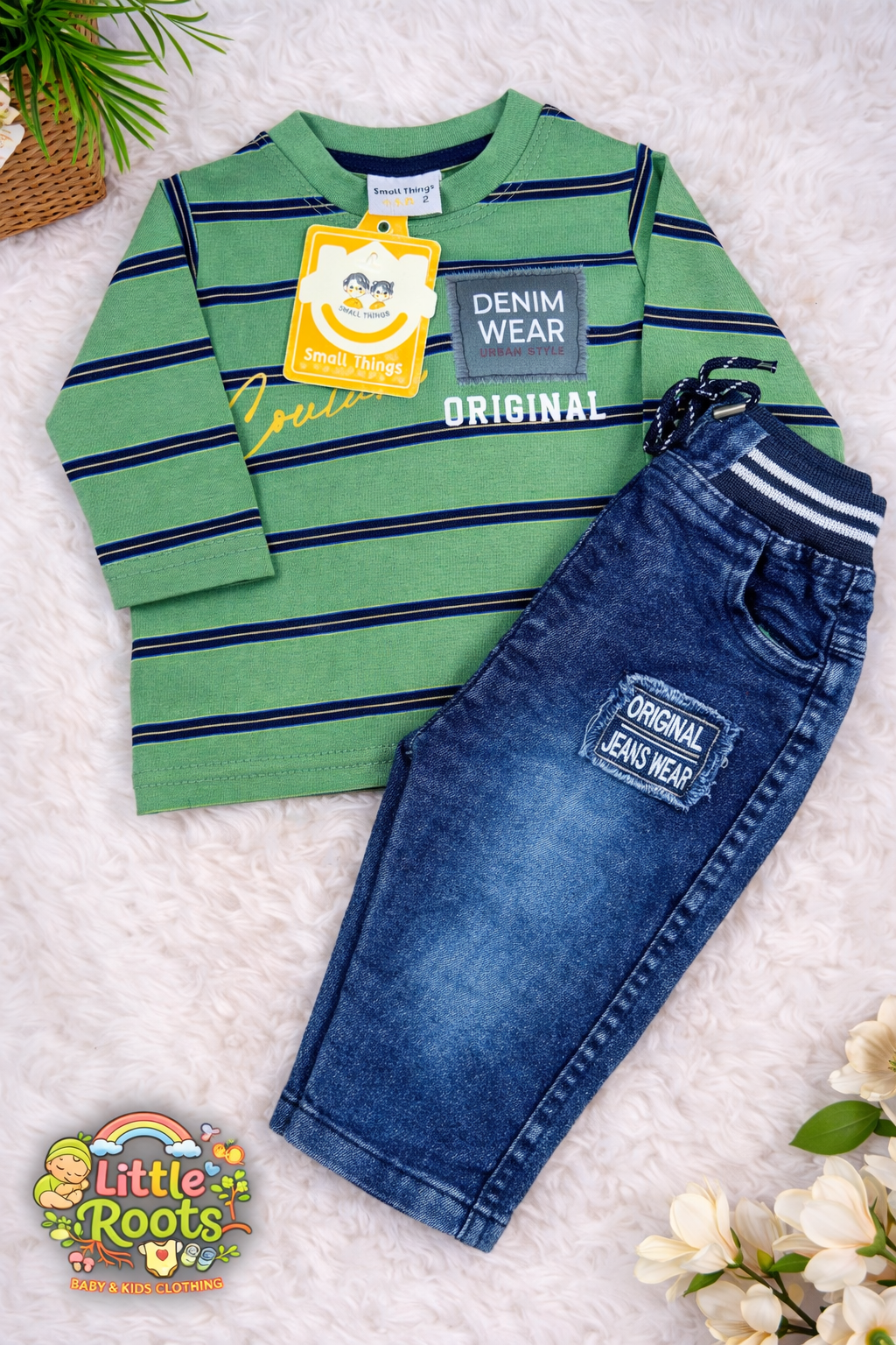 Baby Boy Striped T-Shirt & Denim Pants Set