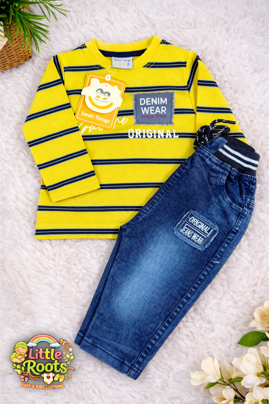 Baby Boy Striped T-Shirt & Denim Pants Set