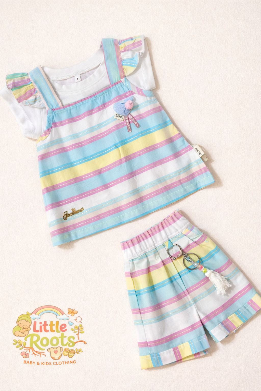 Pastel Stripe Baby Girl 2-Piece Summer Set – Top & Shorts Outfit