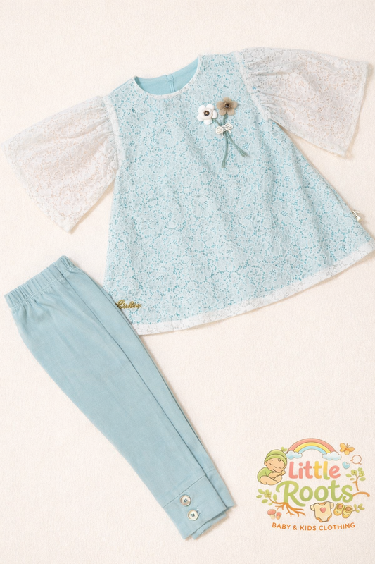 Elegant Lace Top & Trouser Set for Girls – 2 Piece Outfit