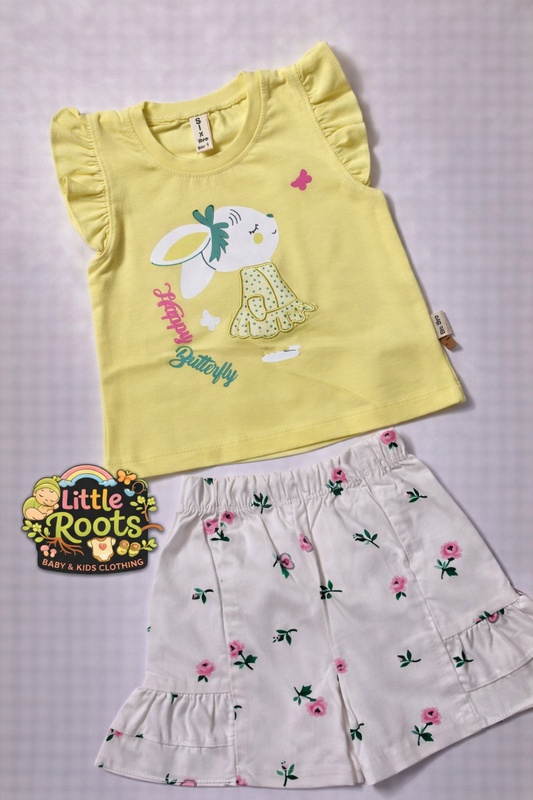 Baby Girl Bunny Summer Shirt & Floral Shorts Set – Cute 2 Piece Outfit