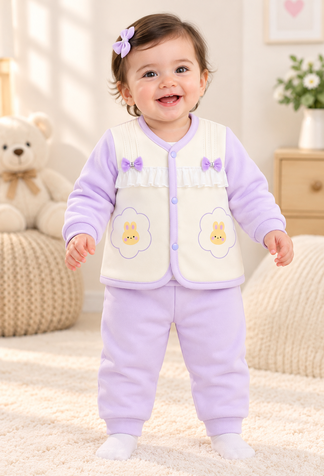 Imported Warm Baby Girl Shirt & Trouser Set with Towel Inner