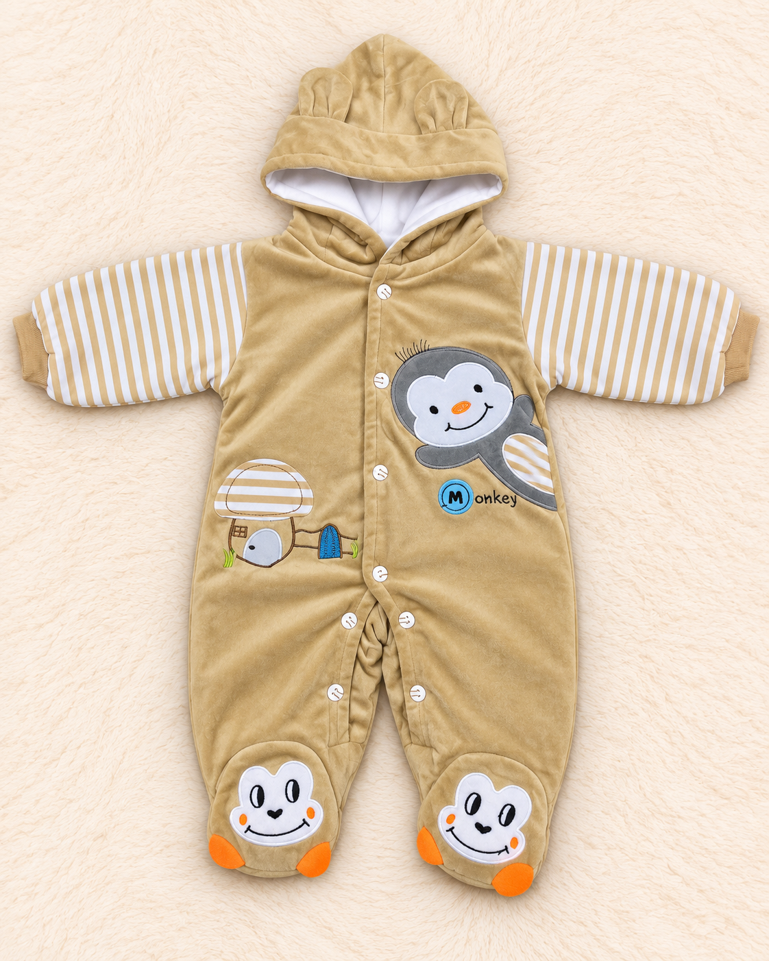 Cozy Velvet Hooded Footed Baby Romper | 0–3 Months