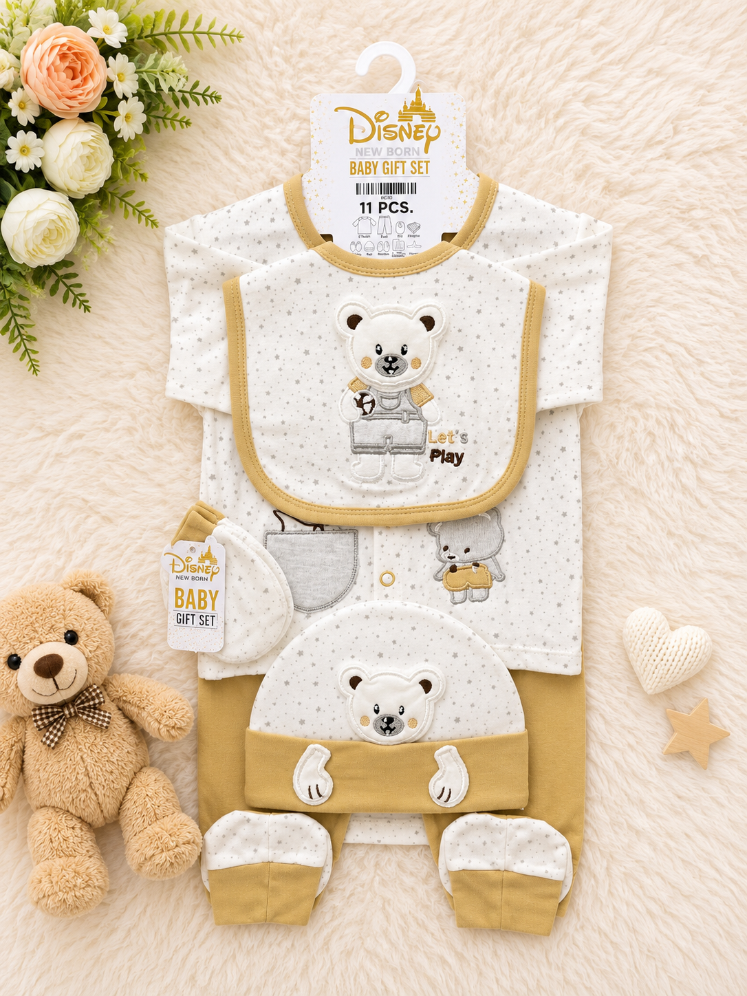 Disney Newborn Baby 11 PCS Starter Gift Set – Soft Cotton Essentials for Boys & Girls | 0-3 Months