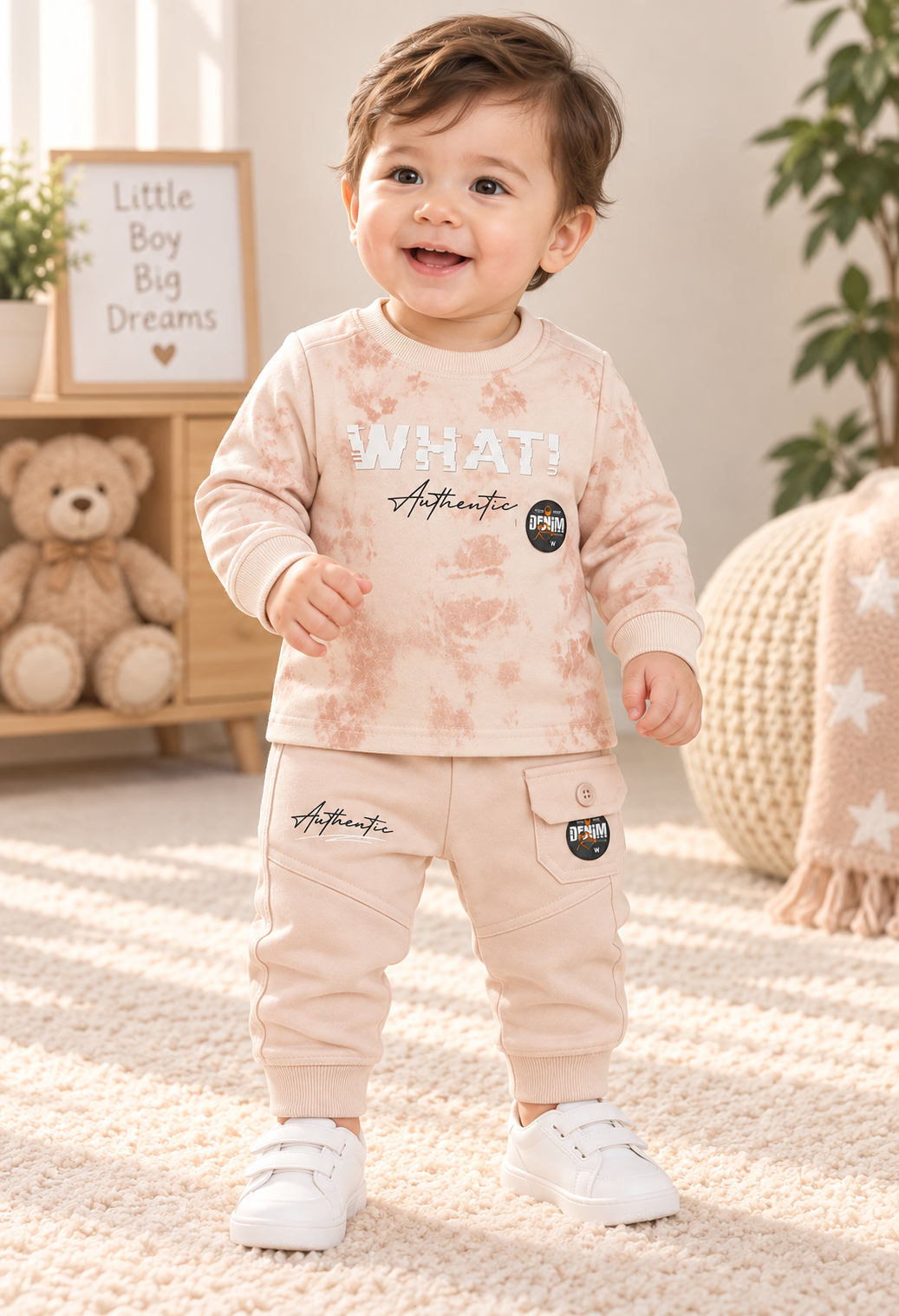 Baby Boy Terry 2-Piece Set – Acid Wash Style Shirt & Jogger Trousers | 3–6 & 6–9 Months | LittleRoots Pakistan