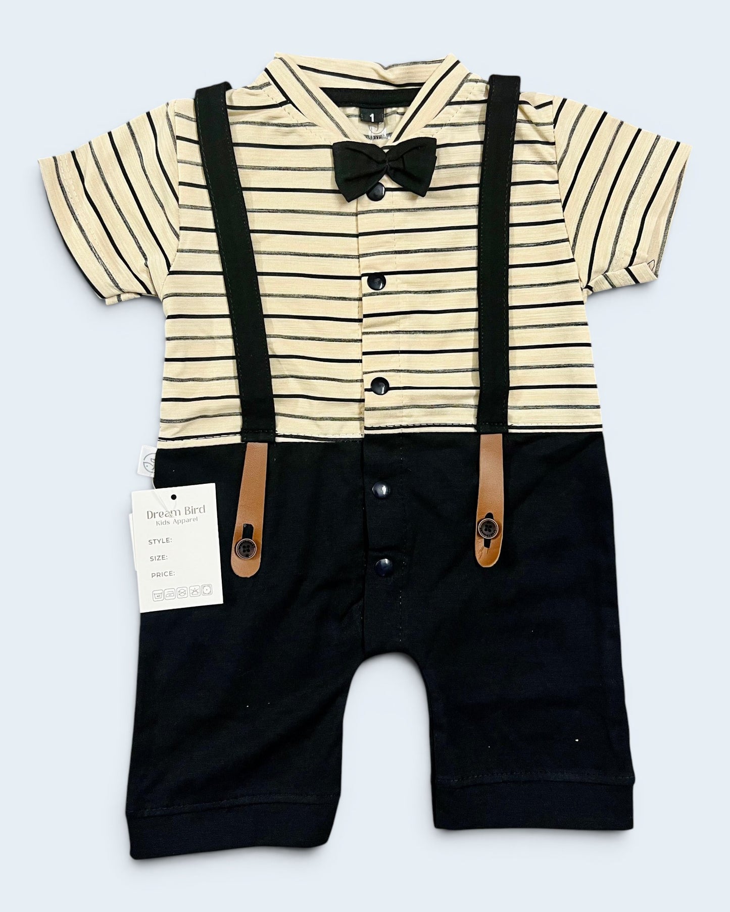 Premium Gentleman Baby Boy Romper with Bow Tie & Suspender Design | 3-9 Months