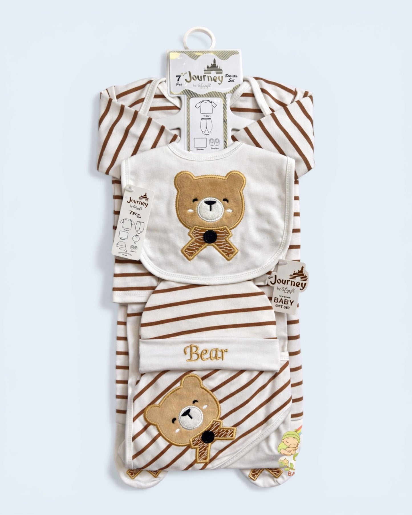 Journey Newborn 7-Piece Starter Set โ Soft Cotton (White & Brown)
