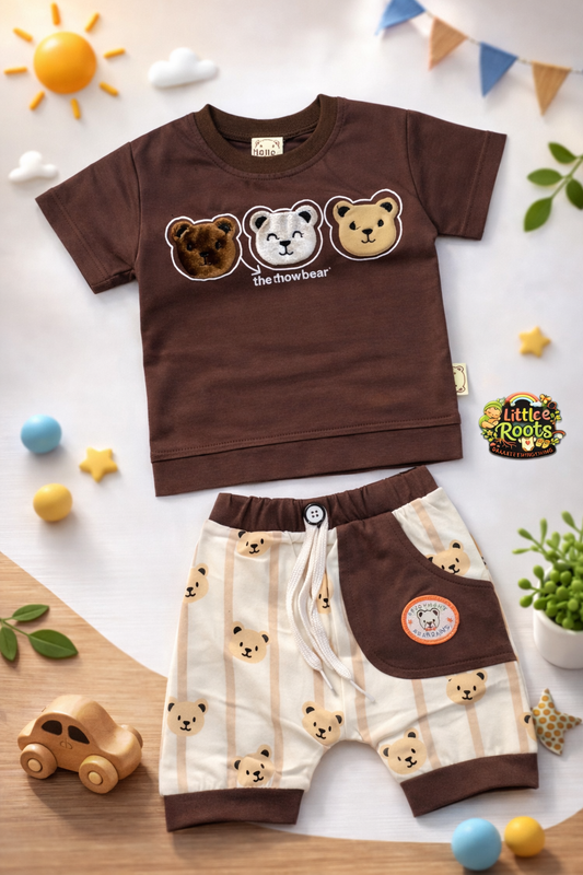 Baby Boy Three Bear 2 Piece Summer Set – Cotton T-Shirt & Bear Print Shorts