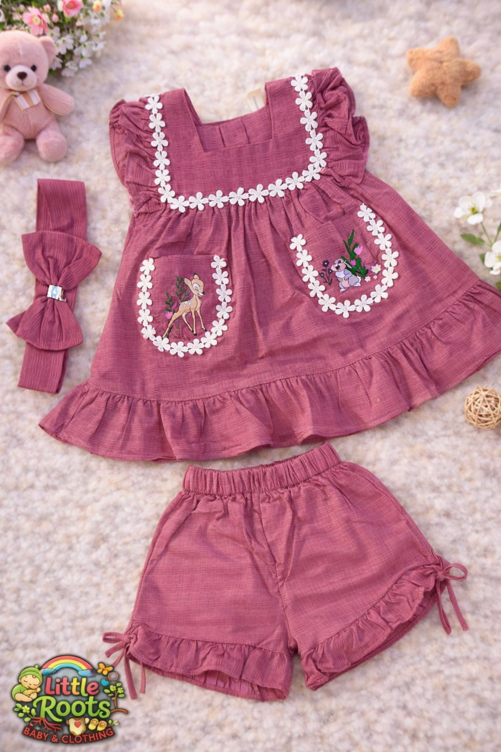 Baby Girl Traditional Frock & Shorts Set with Headband – Cute Floral Pocket Outfit