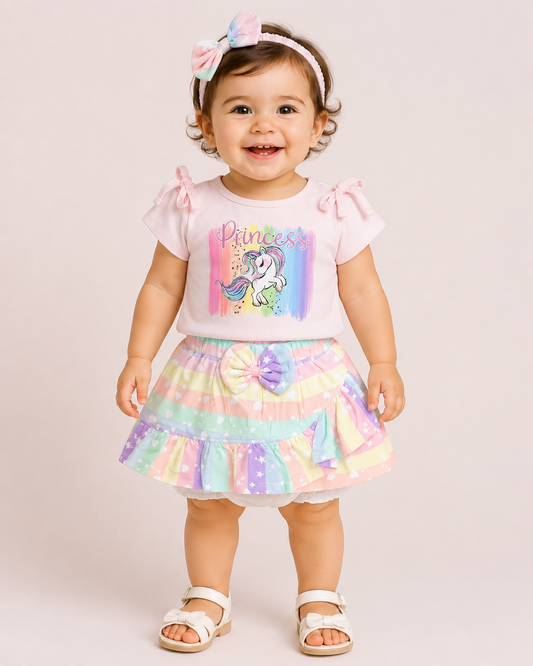 Baby Girl Princess Unicorn Skirt & Top Set with Headband – 4 Piece Outfit Set