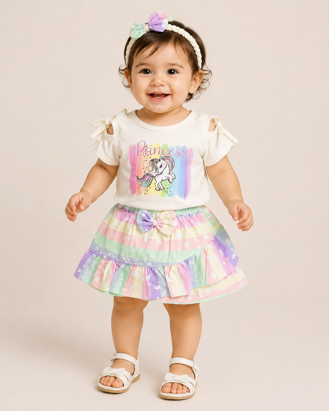 Baby Girl Princess Unicorn Skirt & Top Set with Headband – 4 Piece Outfit Set