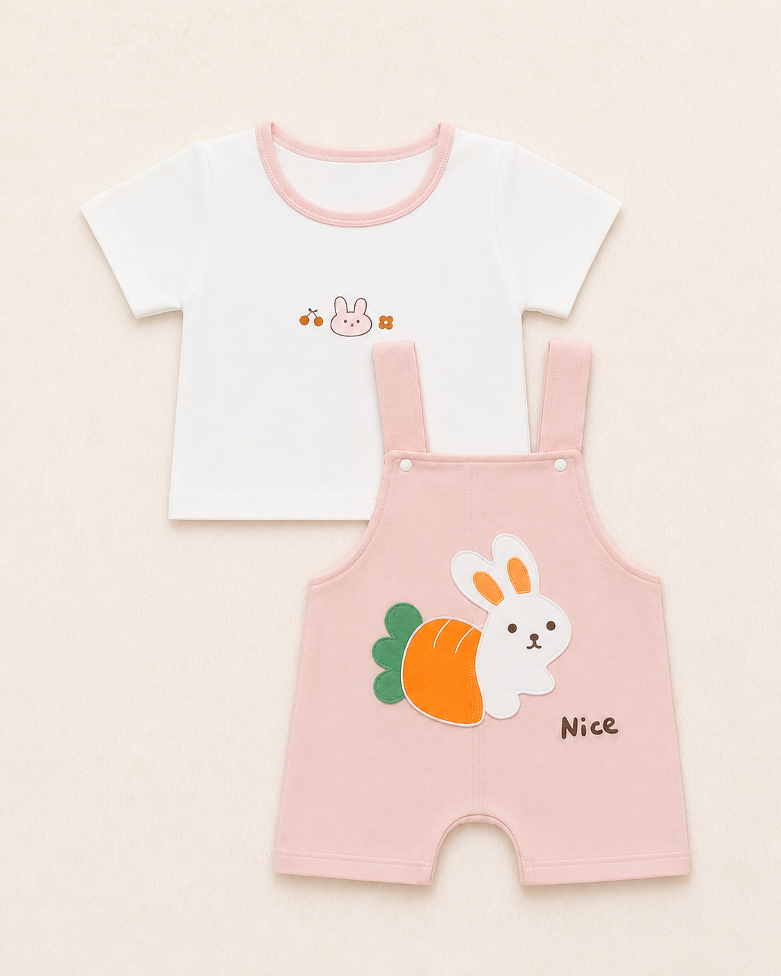 Adorable Baby Girl Bunny Romper Set with T-Shirt – Soft Summer Outfit for Babies