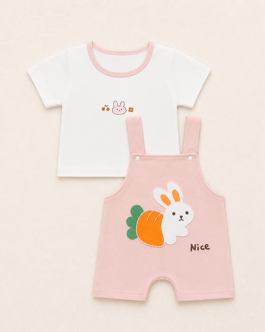 Adorable Baby Girl Bunny Romper Set with T-Shirt – Soft Summer Outfit for Babies