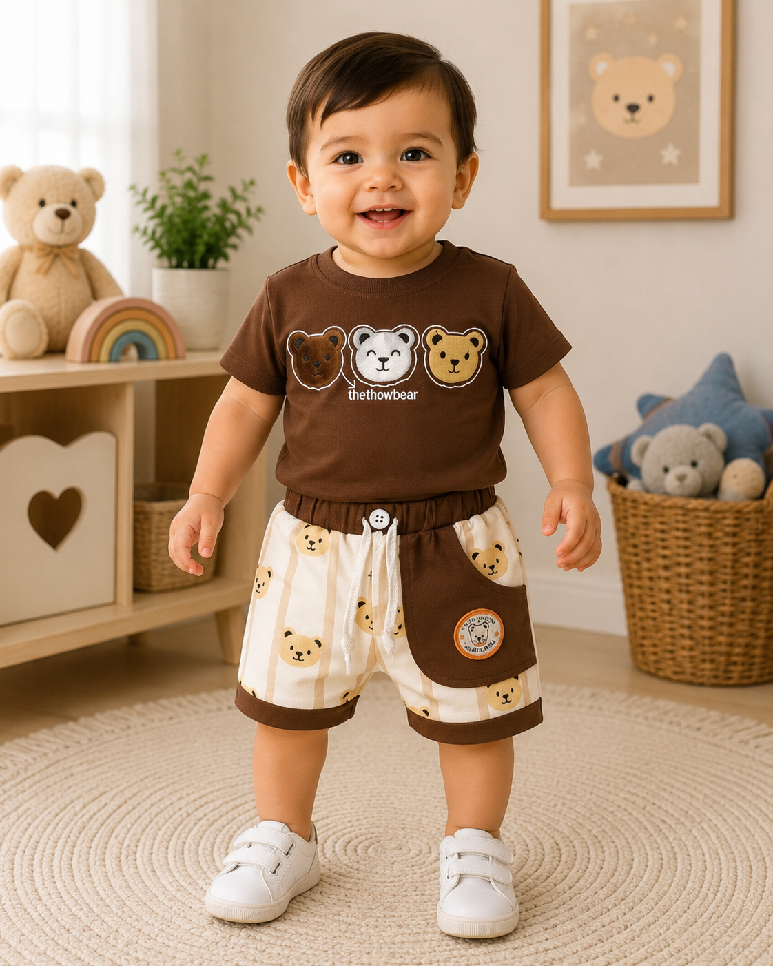 Baby Boy Three Bear 2 Piece Summer Set – Cotton T-Shirt & Bear Print Shorts