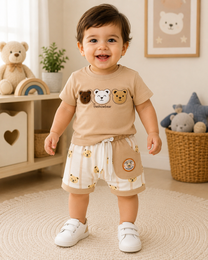 Baby Boy Three Bear 2 Piece Summer Set – Cotton T-Shirt & Bear Print Shorts