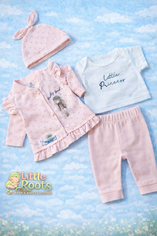 4 Pcs Little Princess Newborn Baby Girl Clothing Set – Soft Cotton Outfit