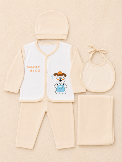 Imported Super Soft Cotton Newborn Baby 5-Piece Gift Set – Sweet Nice Print | Premium Infant Clothing | LittleRoots Pakistan