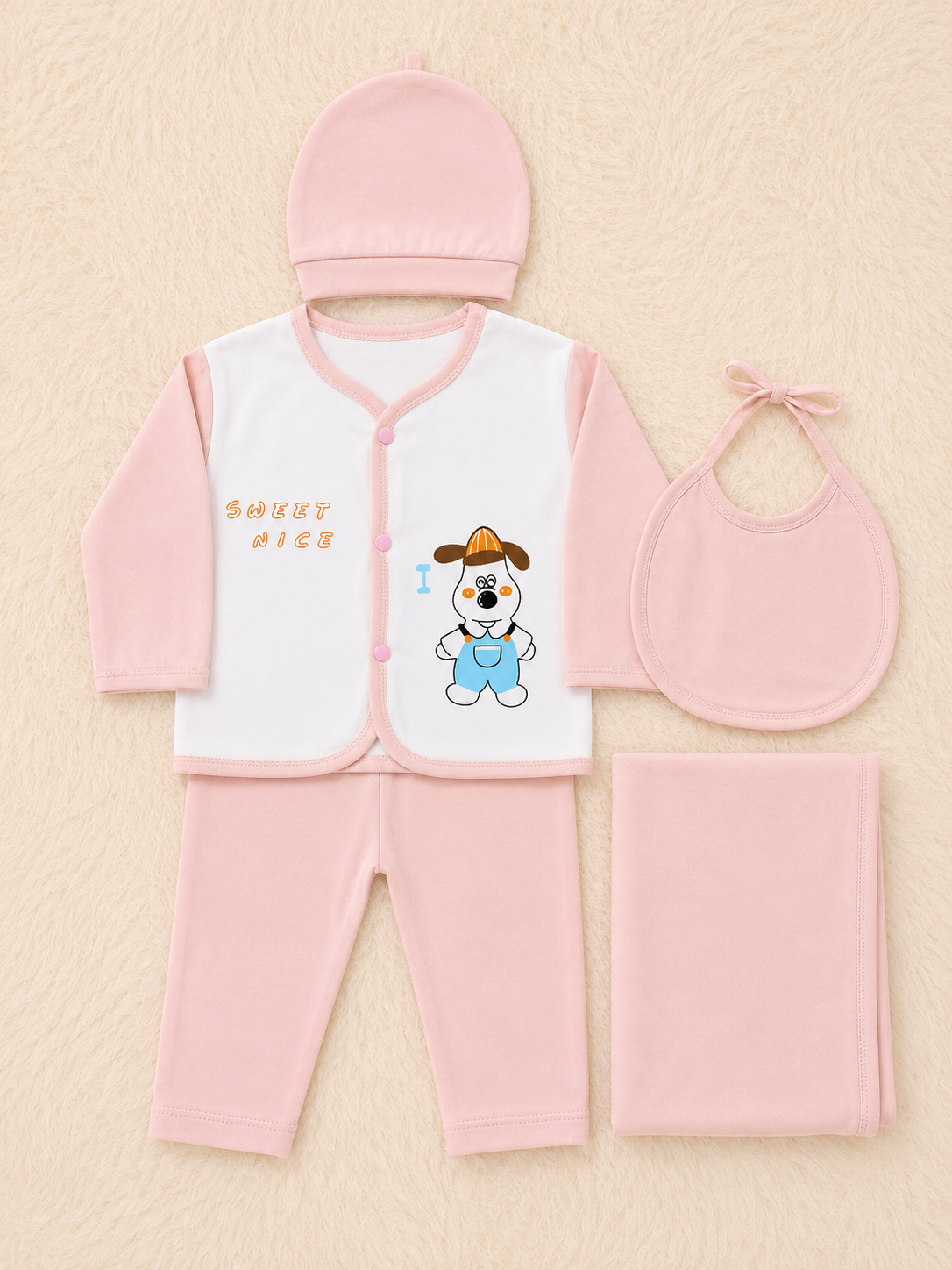 Imported Super Soft Cotton Newborn Baby 5-Piece Gift Set – Sweet Nice Print | Premium Infant Clothing | LittleRoots Pakistan