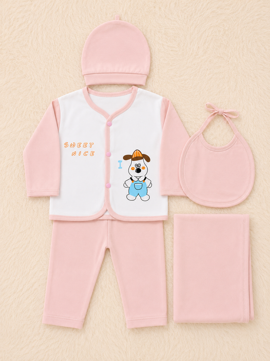 Imported Super Soft Cotton Newborn Baby 5-Piece Gift Set – Sweet Nice Print | Premium Infant Clothing | LittleRoots Pakistan