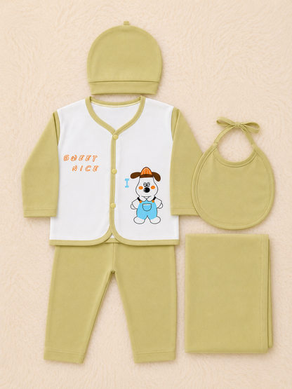 Imported Super Soft Cotton Newborn Baby 5-Piece Gift Set – Sweet Nice Print | Premium Infant Clothing | LittleRoots Pakistan