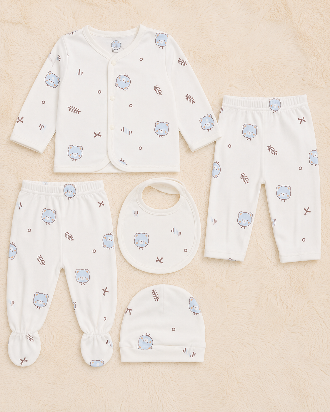 Imported 5 Piece Newborn Baby Bear Starter Set – Lightweight Blended Fabric (0–4 Months) | LittleRoots Pakistan