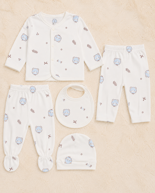 Imported 5 Piece Newborn Baby Bear Starter Set – Lightweight Blended Fabric (0–4 Months) | LittleRoots Pakistan