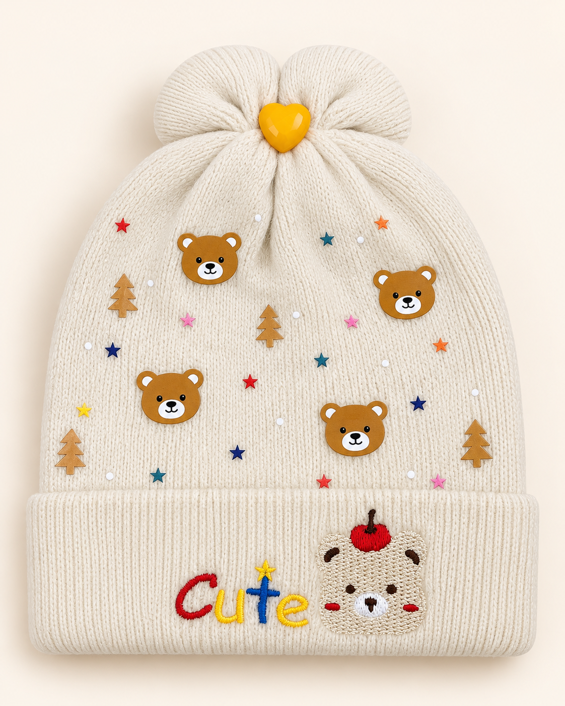 Imported Warm Baby Winter Cap – Cute Bear & Star Knit Beanie | 0–6 Months