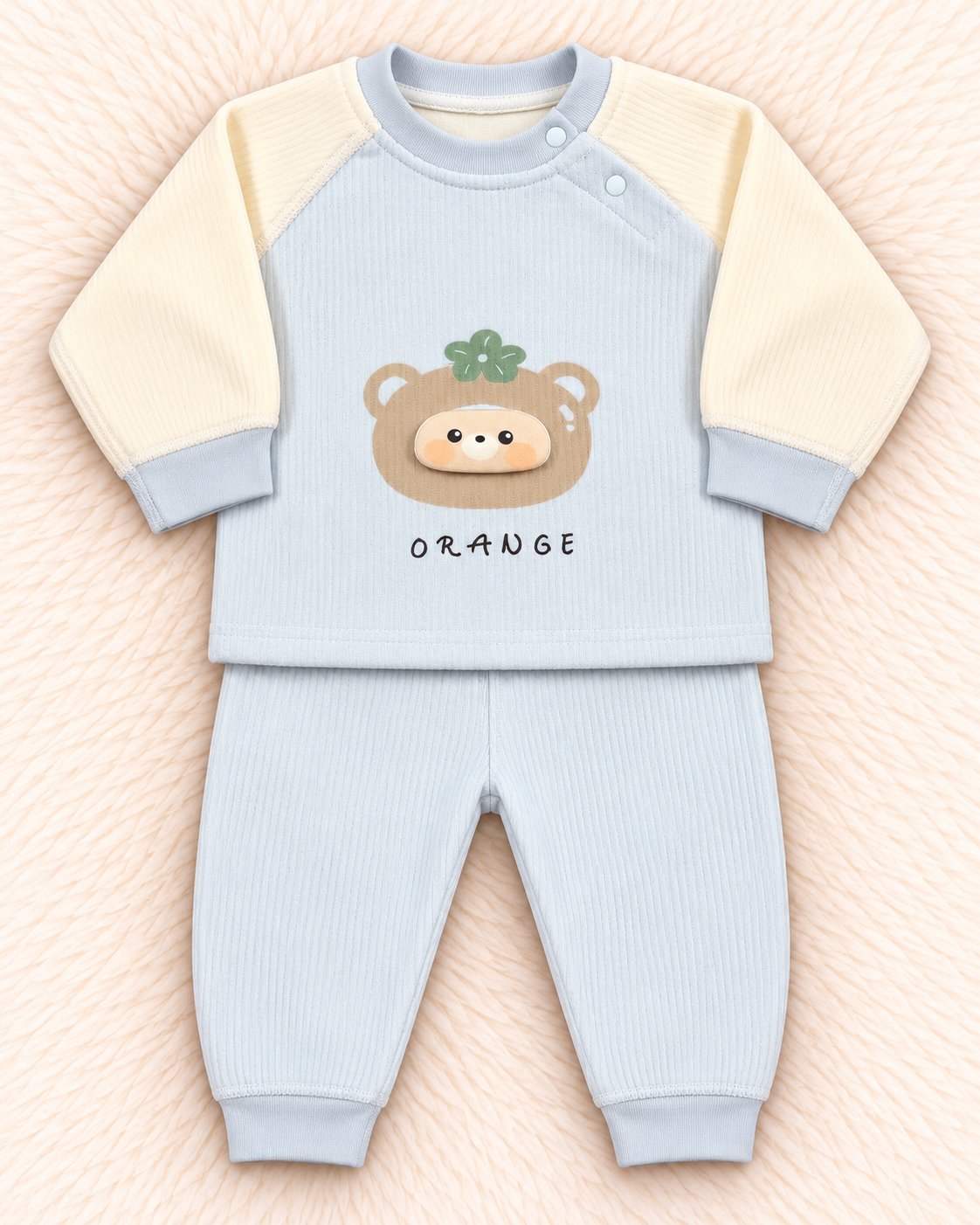 Imported Baby Bear Warm Velvet Shirt & Trouser Set – Towel-Lined Winter Outfit