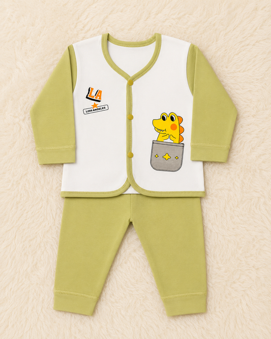 Baby Boy Full Sleeve Cotton Co-Ord Set – Dinosaur Pocket & Ice Cream Print