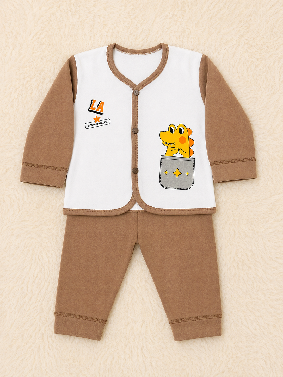 Baby Boy Full Sleeve Cotton Co-Ord Set – Dinosaur Pocket & Ice Cream Print