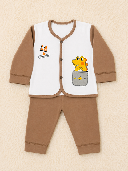 Baby Boy Full Sleeve Cotton Co-Ord Set – Dinosaur Pocket & Ice Cream Print