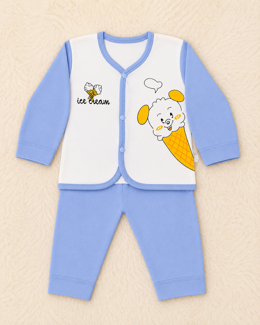 Baby Boy Full Sleeve Cotton Co-Ord Set – Dinosaur Pocket & Ice Cream Print