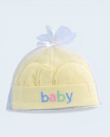 Newborn Baby Cap & Mittens Set – Soft Cotton Gift Pack (Baby Print)