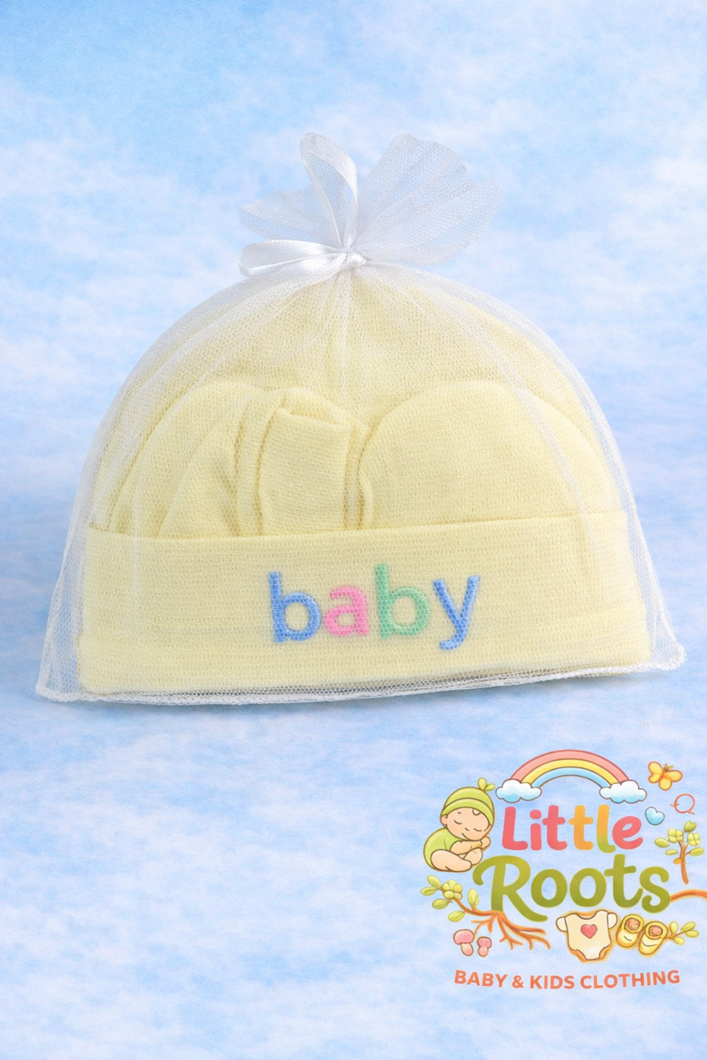 Newborn Baby Cap & Mittens Set – Soft Cotton Gift Pack (Baby Print)