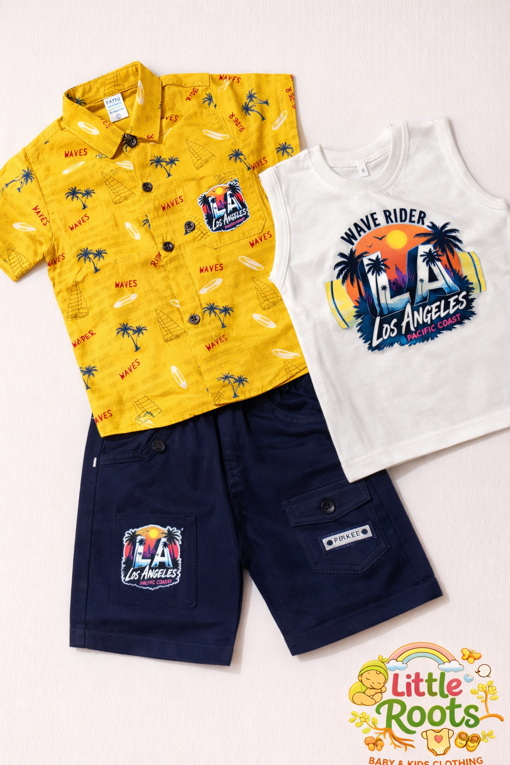 Baby Boy Wave Rider 3 Piece Summer Set – Beach Style Shirt, Tank & Shorts