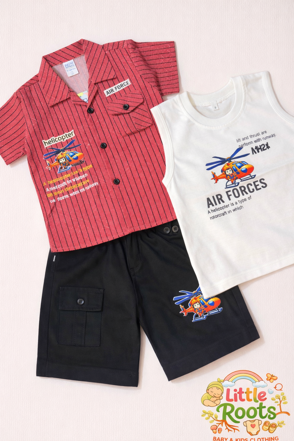 Baby Boy Air Force 3 Piece Summer Set – Shirt, Tank Top & Shorts