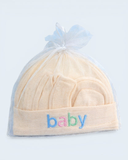 Newborn Baby Cap & Mittens Set – Soft Cotton Gift Pack (Baby Print)