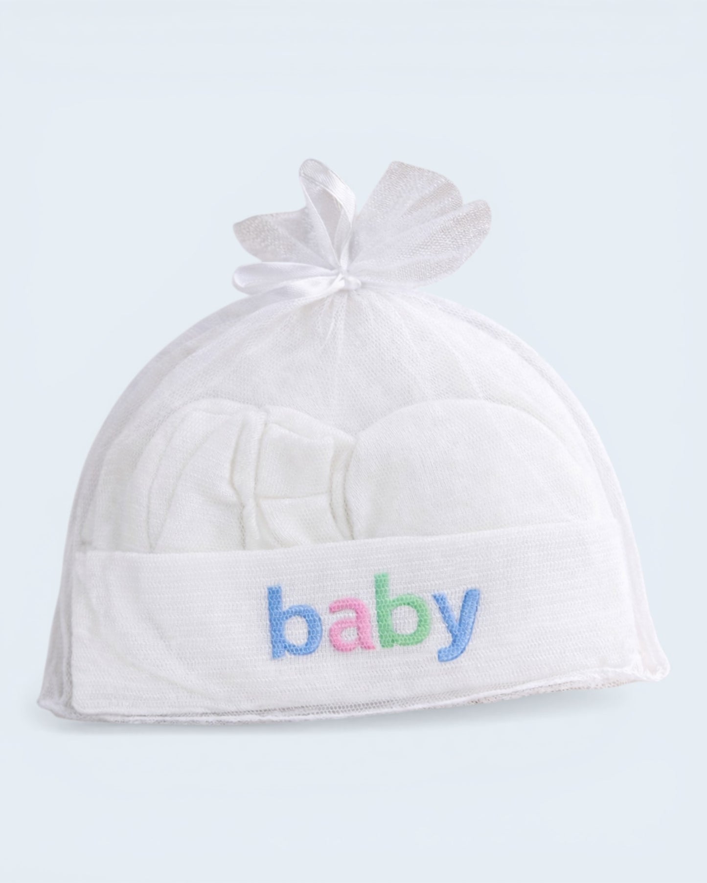 Newborn Baby Cap & Mittens Set – Soft Cotton Gift Pack (Baby Print)