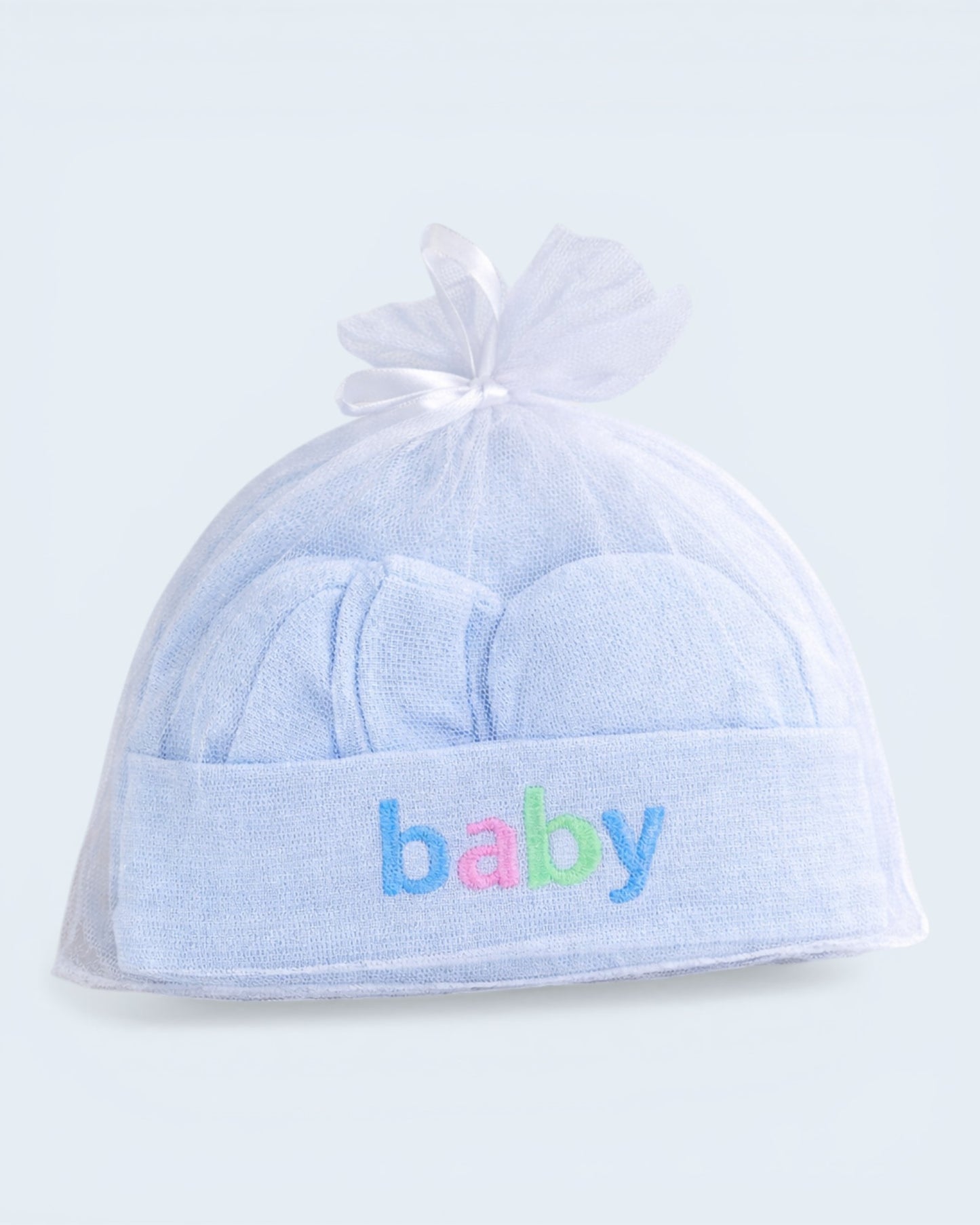 Newborn Baby Cap & Mittens Set – Soft Cotton Gift Pack (Baby Print)