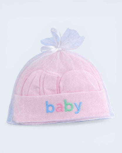 Newborn Baby Cap & Mittens Set – Soft Cotton Gift Pack (Baby Print)
